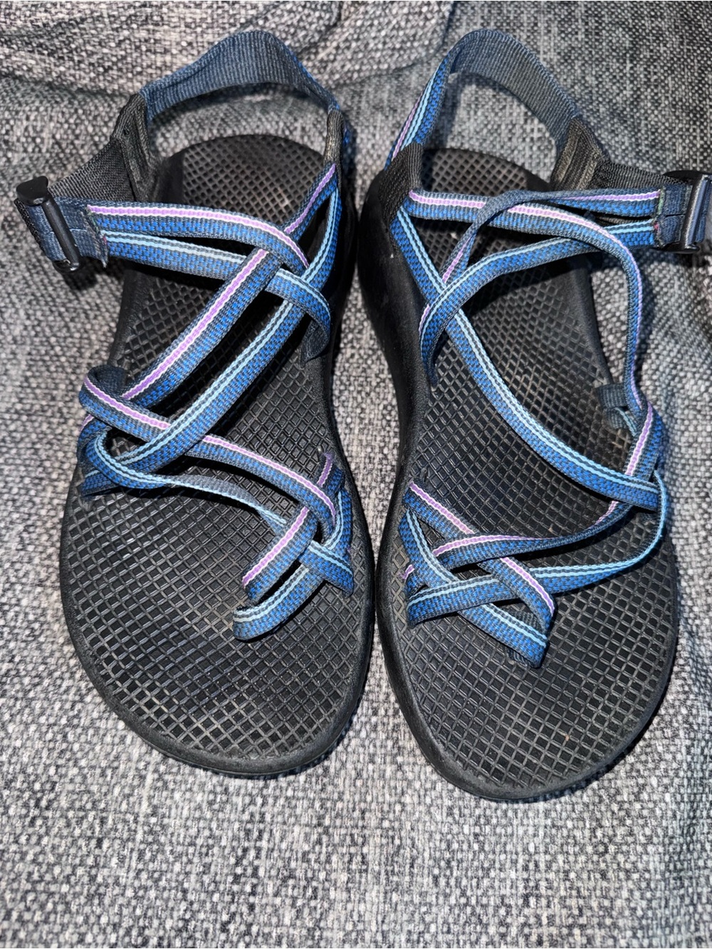 Chaco Women's Strappy Sandals in Black with Blue & Purple Accents